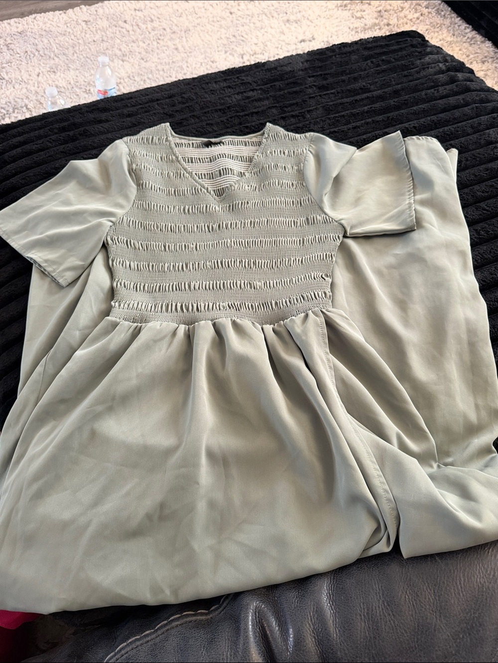 Smocked Waist V-Neck Maxi Dress in Sage Green